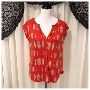 Lucky Brand Pleated V Neck Lace Boho Top
